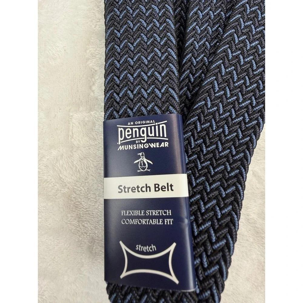Original Penguin Mens Woven Stretch Belt Blue Braided Chevron Small 30-32